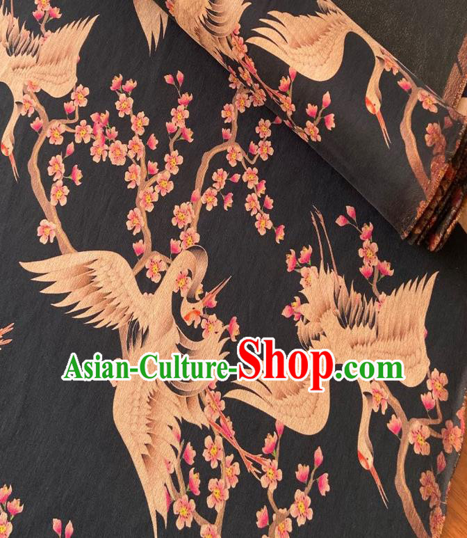 Chinese Classical Crane Plum Pattern Gambiered Guangdong Gauze Traditional Cheongsam Black Silk Fabric Chinese Classical Crane Plum Pattern Gambiered Guangdong Gauze Traditional Cheongsam Black Silk Fabric