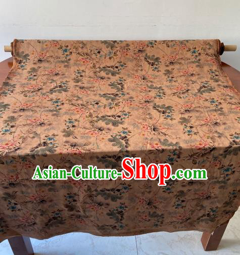 Chinese Classical Ink Lotus Pattern Gambiered Guangdong Gauze Traditional Cheongsam Beige Silk Fabric Chinese Classical Ink Lotus Pattern Gambiered Guangdong Gauze Traditional Cheongsam Beige Silk Fabric