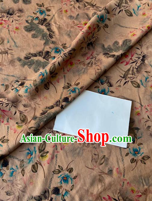 Chinese Classical Ink Lotus Pattern Gambiered Guangdong Gauze Traditional Cheongsam Beige Silk Fabric Chinese Classical Ink Lotus Pattern Gambiered Guangdong Gauze Traditional Cheongsam Beige Silk Fabric
