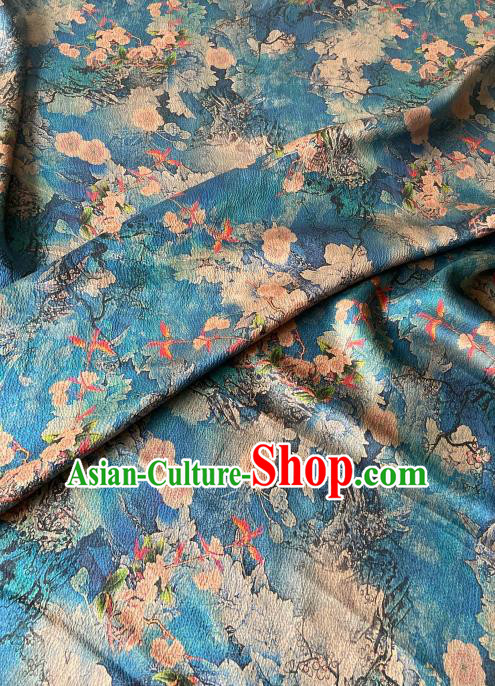 Chinese Traditional Cheongsam Blue Watered Gauze Fabric Classical Plum Pattern Gambiered Guangdong Silk