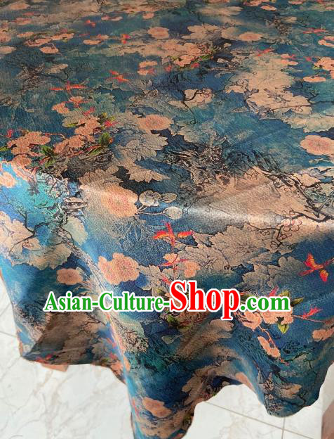 Chinese Traditional Cheongsam Blue Watered Gauze Fabric Classical Plum Pattern Gambiered Guangdong Silk