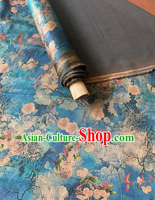 Chinese Traditional Cheongsam Blue Watered Gauze Fabric Classical Plum Pattern Gambiered Guangdong Silk