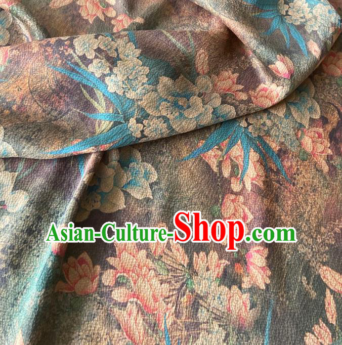 Chinese Traditional Cheongsam Purple Watered Gauze Fabric Classical Yulan Magnolia Pattern Gambiered Guangdong Silk Chinese Traditional Cheongsam Purple Watered Gauze Fabric Classical Yulan Magnolia Pattern Gambiered Guangdong Silk