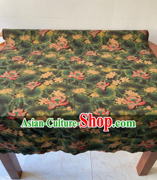 Chinese Classical Lotus Pattern Gambiered Guangdong Gauze Traditional Cheongsam Dark Green Silk Fabric Chinese Classical Lotus Pattern Gambiered Guangdong Gauze Traditional Cheongsam Dark Green Silk Fabric