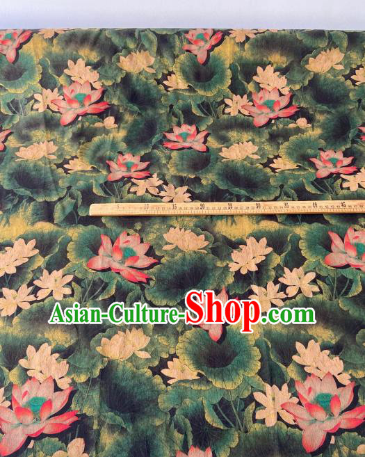 Chinese Classical Lotus Pattern Gambiered Guangdong Gauze Traditional Cheongsam Dark Green Silk Fabric Chinese Classical Lotus Pattern Gambiered Guangdong Gauze Traditional Cheongsam Dark Green Silk Fabric