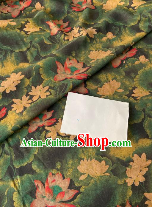 Chinese Classical Lotus Pattern Gambiered Guangdong Gauze Traditional Cheongsam Dark Green Silk Fabric Chinese Classical Lotus Pattern Gambiered Guangdong Gauze Traditional Cheongsam Dark Green Silk Fabric