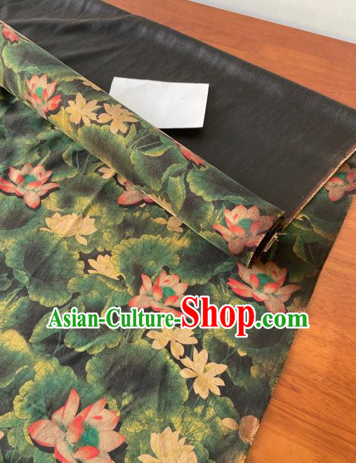 Chinese Classical Lotus Pattern Gambiered Guangdong Gauze Traditional Cheongsam Dark Green Silk Fabric Chinese Classical Lotus Pattern Gambiered Guangdong Gauze Traditional Cheongsam Dark Green Silk Fabric