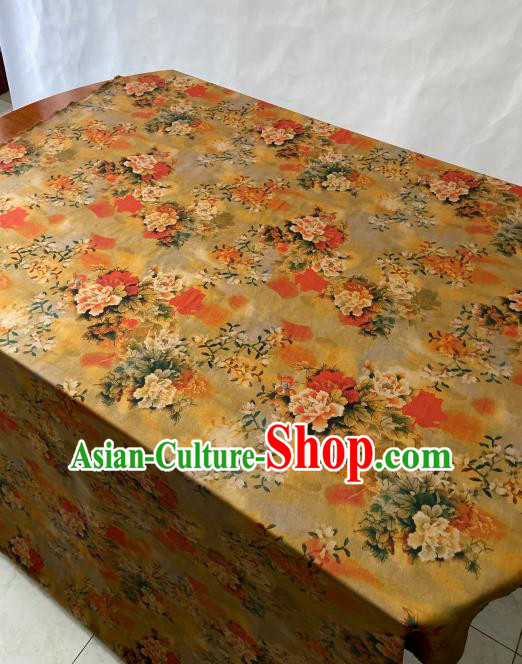 Chinese Cheongsam Classical Peony Pattern Gambiered Guangdong Silk Traditional Watered Gauze Yellow Satin Fabric Chinese Cheongsam Classical Peony Pattern Gambiered Guangdong Silk Traditional Watered Gauze Yellow Satin Fabric