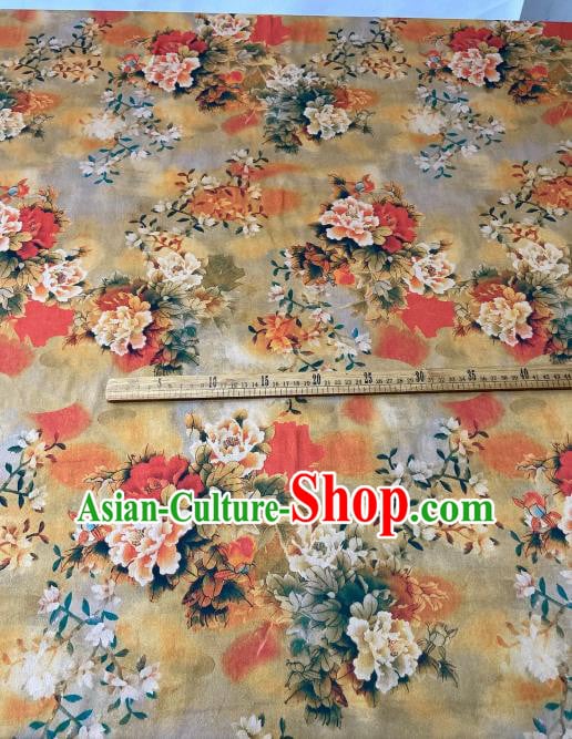 Chinese Cheongsam Classical Peony Pattern Gambiered Guangdong Silk Traditional Watered Gauze Yellow Satin Fabric Chinese Cheongsam Classical Peony Pattern Gambiered Guangdong Silk Traditional Watered Gauze Yellow Satin Fabric