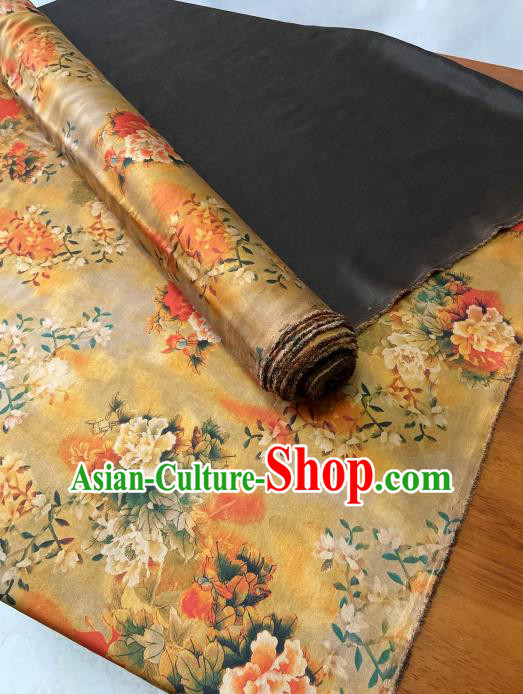 Chinese Cheongsam Classical Peony Pattern Gambiered Guangdong Silk Traditional Watered Gauze Yellow Satin Fabric Chinese Cheongsam Classical Peony Pattern Gambiered Guangdong Silk Traditional Watered Gauze Yellow Satin Fabric