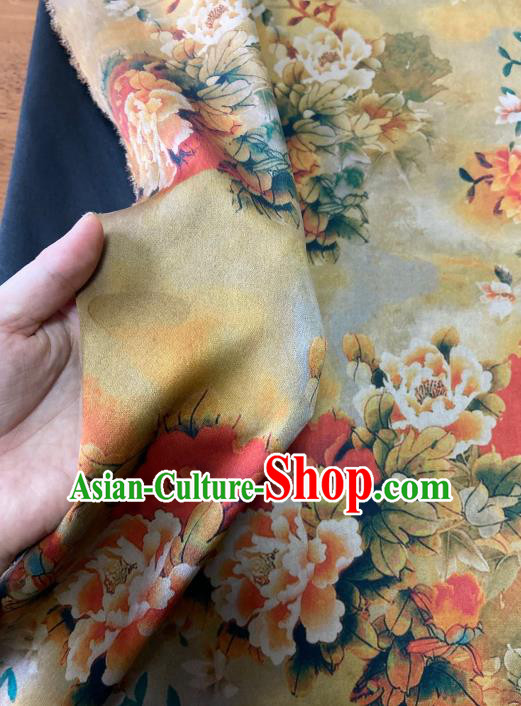 Chinese Cheongsam Classical Peony Pattern Gambiered Guangdong Silk Traditional Watered Gauze Yellow Satin Fabric Chinese Cheongsam Classical Peony Pattern Gambiered Guangdong Silk Traditional Watered Gauze Yellow Satin Fabric