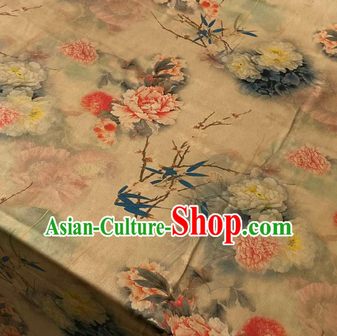Chinese Cheongsam Classical Peony Pattern Gambiered Guangdong Silk Traditional Watered Gauze Yellow Satin Fabric Chinese Cheongsam Classical Peony Pattern Gambiered Guangdong Silk Traditional Watered Gauze Yellow Satin Fabric