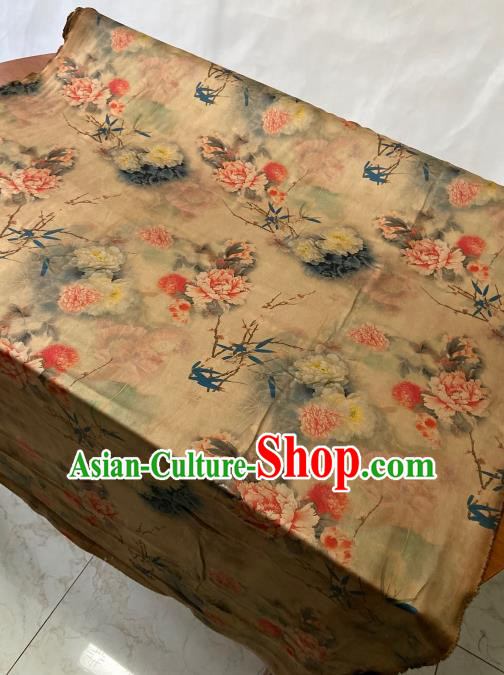 Chinese Cheongsam Classical Peony Pattern Gambiered Guangdong Silk Traditional Watered Gauze Yellow Satin Fabric Chinese Cheongsam Classical Peony Pattern Gambiered Guangdong Silk Traditional Watered Gauze Yellow Satin Fabric