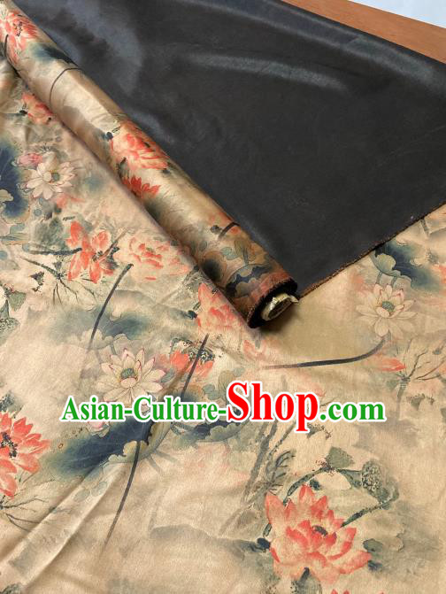 Chinese Classical Lotus Pattern Gambiered Guangdong Silk Traditional Watered Gauze Cheongsam Yellow Satin Fabric Chinese Classical Lotus Pattern Gambiered Guangdong Silk Traditional Watered Gauze Cheongsam Yellow Satin Fabric