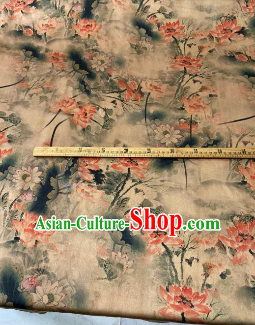 Chinese Classical Lotus Pattern Gambiered Guangdong Silk Traditional Watered Gauze Cheongsam Yellow Satin Fabric Chinese Classical Lotus Pattern Gambiered Guangdong Silk Traditional Watered Gauze Cheongsam Yellow Satin Fabric