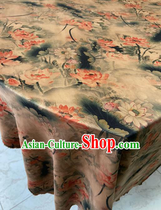 Chinese Classical Lotus Pattern Gambiered Guangdong Silk Traditional Watered Gauze Cheongsam Yellow Satin Fabric Chinese Classical Lotus Pattern Gambiered Guangdong Silk Traditional Watered Gauze Cheongsam Yellow Satin Fabric