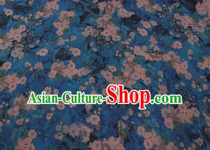 Chinese Classical Pear Blossom Pattern Gambiered Guangdong Gauze Traditional Cheongsam Blue Silk Fabric Chinese Classical Pear Blossom Pattern Gambiered Guangdong Gauze Traditional Cheongsam Blue Silk Fabric