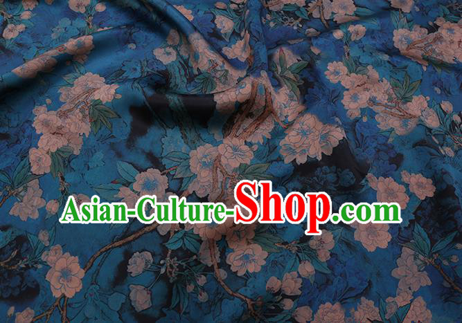 Chinese Classical Pear Blossom Pattern Gambiered Guangdong Gauze Traditional Cheongsam Blue Silk Fabric Chinese Classical Pear Blossom Pattern Gambiered Guangdong Gauze Traditional Cheongsam Blue Silk Fabric