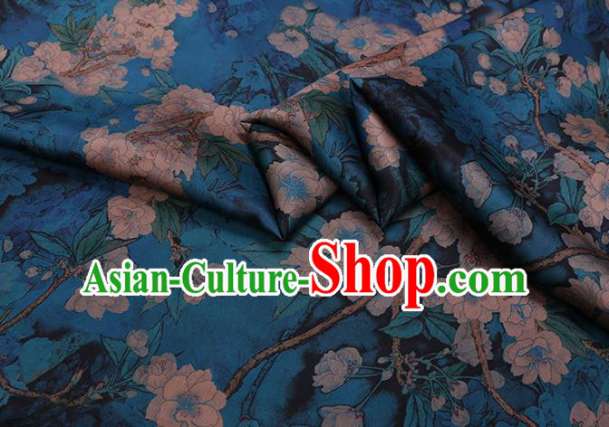 Chinese Classical Pear Blossom Pattern Gambiered Guangdong Gauze Traditional Cheongsam Blue Silk Fabric Chinese Classical Pear Blossom Pattern Gambiered Guangdong Gauze Traditional Cheongsam Blue Silk Fabric