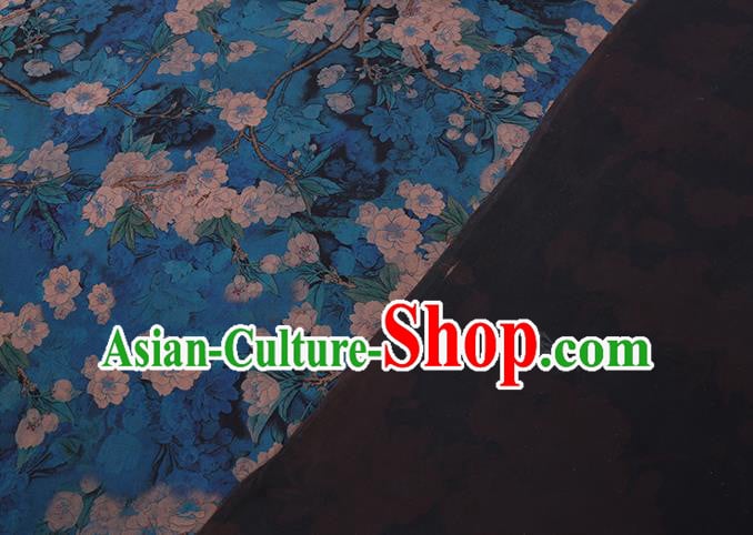 Chinese Classical Pear Blossom Pattern Gambiered Guangdong Gauze Traditional Cheongsam Blue Silk Fabric Chinese Classical Pear Blossom Pattern Gambiered Guangdong Gauze Traditional Cheongsam Blue Silk Fabric