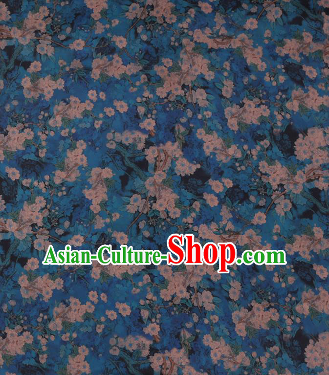 Chinese Classical Pear Blossom Pattern Gambiered Guangdong Gauze Traditional Cheongsam Blue Silk Fabric Chinese Classical Pear Blossom Pattern Gambiered Guangdong Gauze Traditional Cheongsam Blue Silk Fabric