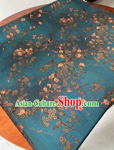 Chinese Classical Plum Blossom Pattern Gambiered Guangdong Silk Traditional Cheongsam Blue Watered Gauze Fabric Chinese Classical Plum Blossom Pattern Gambiered Guangdong Silk Traditional Cheongsam Blue Watered Gauze Fabric