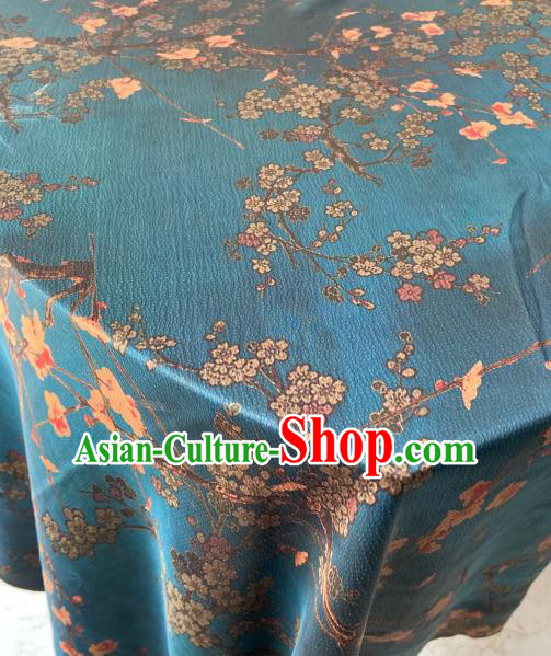 Chinese Classical Plum Blossom Pattern Gambiered Guangdong Silk Traditional Cheongsam Blue Watered Gauze Fabric Chinese Classical Plum Blossom Pattern Gambiered Guangdong Silk Traditional Cheongsam Blue Watered Gauze Fabric