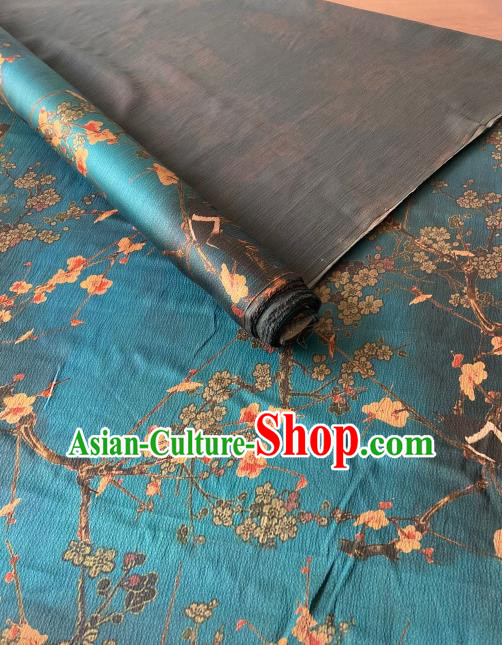 Chinese Classical Plum Blossom Pattern Gambiered Guangdong Silk Traditional Cheongsam Blue Watered Gauze Fabric Chinese Classical Plum Blossom Pattern Gambiered Guangdong Silk Traditional Cheongsam Blue Watered Gauze Fabric