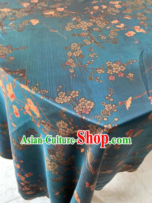 Chinese Classical Plum Blossom Pattern Gambiered Guangdong Silk Traditional Cheongsam Blue Watered Gauze Fabric Chinese Classical Plum Blossom Pattern Gambiered Guangdong Silk Traditional Cheongsam Blue Watered Gauze Fabric