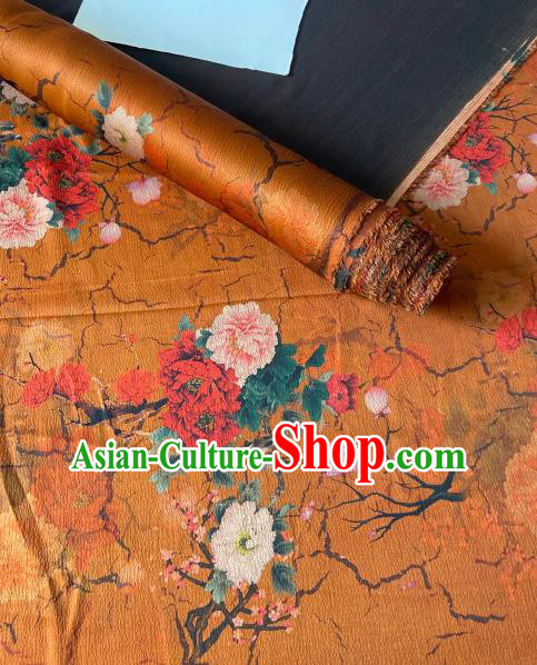 Chinese Classical Peony Pattern Gambiered Guangdong Silk Traditional Cheongsam Orange Watered Gauze Fabric Chinese Classical Peony Pattern Gambiered Guangdong Silk Traditional Cheongsam Orange Watered Gauze Fabric