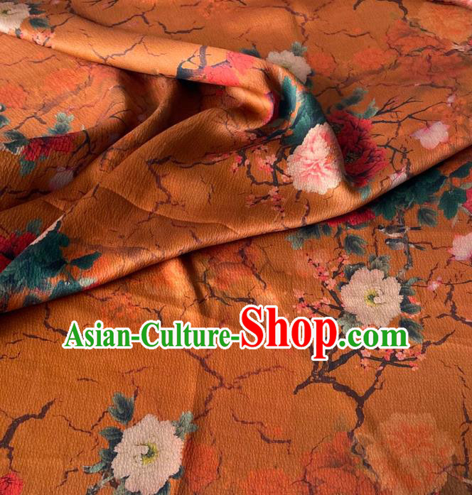 Chinese Classical Peony Pattern Gambiered Guangdong Silk Traditional Cheongsam Orange Watered Gauze Fabric Chinese Classical Peony Pattern Gambiered Guangdong Silk Traditional Cheongsam Orange Watered Gauze Fabric