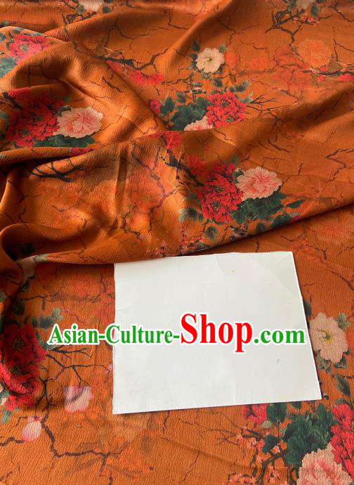 Chinese Classical Peony Pattern Gambiered Guangdong Silk Traditional Cheongsam Orange Watered Gauze Fabric Chinese Classical Peony Pattern Gambiered Guangdong Silk Traditional Cheongsam Orange Watered Gauze Fabric