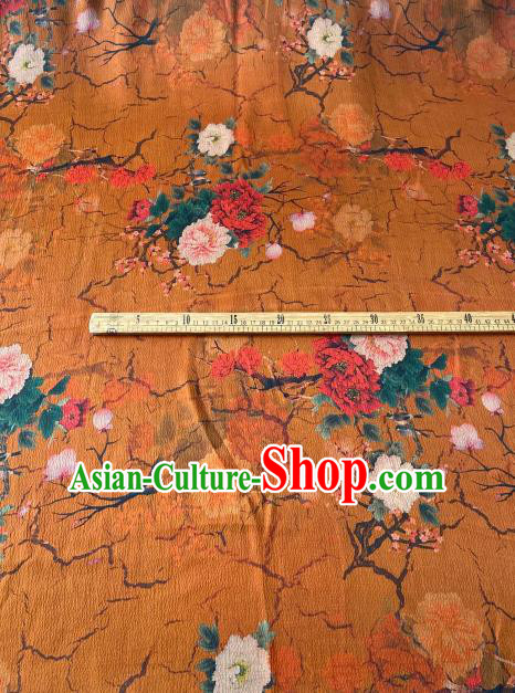 Chinese Classical Peony Pattern Gambiered Guangdong Silk Traditional Cheongsam Orange Watered Gauze Fabric Chinese Classical Peony Pattern Gambiered Guangdong Silk Traditional Cheongsam Orange Watered Gauze Fabric
