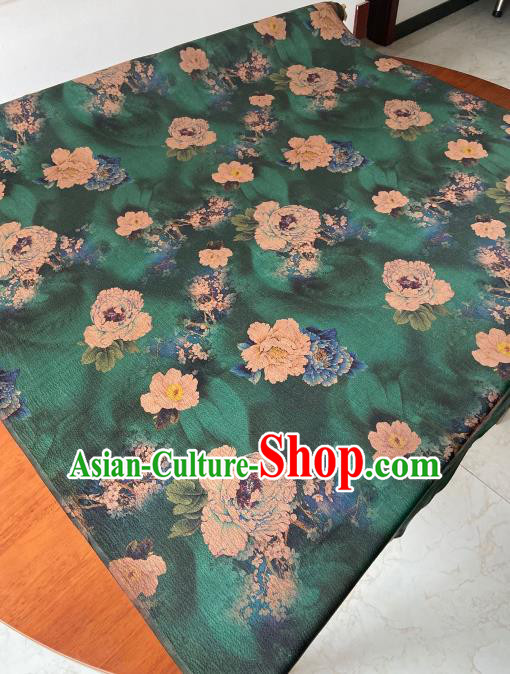 Chinese Classical Plum Peony Pattern Gambiered Guangdong Silk Traditional Cheongsam Green Watered Gauze Fabric Chinese Classical Plum Peony Pattern Gambiered Guangdong Silk Traditional Cheongsam Green Watered Gauze Fabric