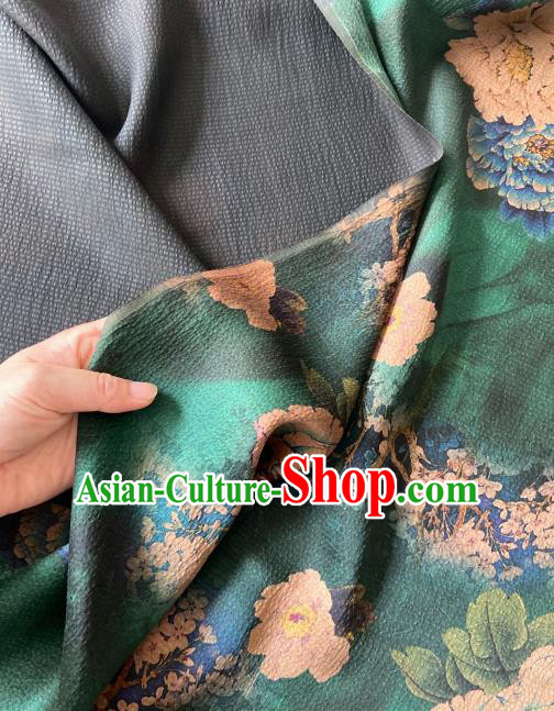 Chinese Classical Plum Peony Pattern Gambiered Guangdong Silk Traditional Cheongsam Green Watered Gauze Fabric Chinese Classical Plum Peony Pattern Gambiered Guangdong Silk Traditional Cheongsam Green Watered Gauze Fabric
