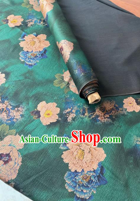 Chinese Classical Plum Peony Pattern Gambiered Guangdong Silk Traditional Cheongsam Green Watered Gauze Fabric Chinese Classical Plum Peony Pattern Gambiered Guangdong Silk Traditional Cheongsam Green Watered Gauze Fabric