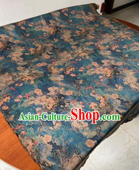 Chinese Traditional Cheongsam Blue Watered Gauze Fabric Classical Plum Pattern Gambiered Guangdong Silk