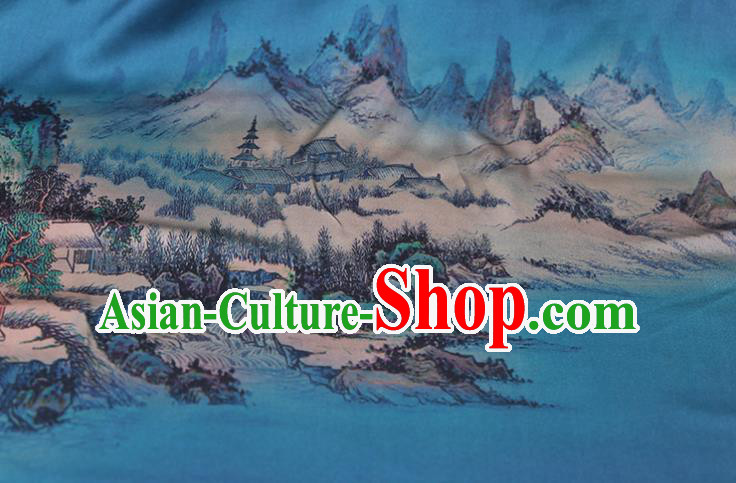 China Traditional Cheongsam Cloth Classical Printing Silk Fabric Blue Satin China Traditional Cheongsam Cloth Classical Printing Silk Fabric Blue Satin