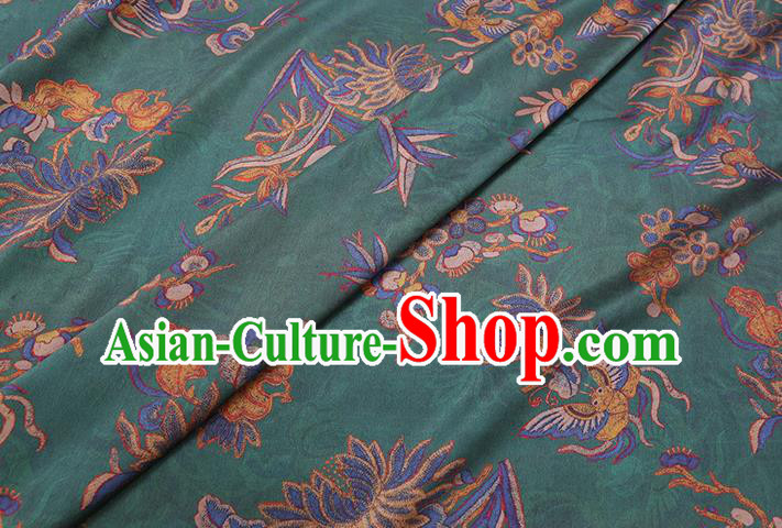 Chinese Traditional Gambiered Guangdong Gauze Cheongsam Cloth Fabric Classical Chrysanthemum Pattern Green Silk Drapery Chinese Traditional Gambiered Guangdong Gauze Cheongsam Cloth Fabric Classical Chrysanthemum Pattern Green Silk Drapery