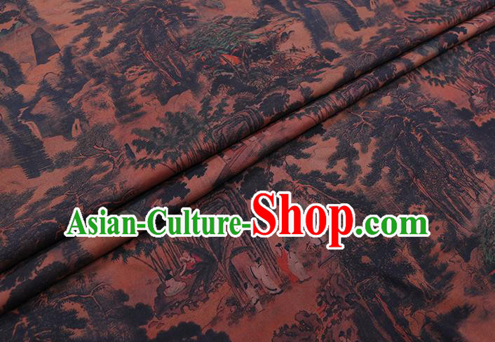 Chinese Traditional Brown Gambiered Guangdong Gauze Cheongsam Fabric Classical Landscape Pattern Silk Drapery Chinese Traditional Brown Gambiered Guangdong Gauze Cheongsam Fabric Classical Landscape Pattern Silk Drapery