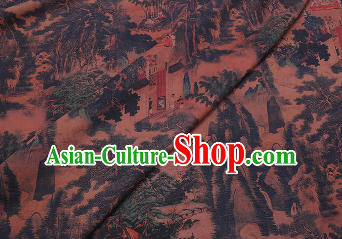 Chinese Traditional Brown Gambiered Guangdong Gauze Cheongsam Fabric Classical Landscape Pattern Silk Drapery Chinese Traditional Brown Gambiered Guangdong Gauze Cheongsam Fabric Classical Landscape Pattern Silk Drapery