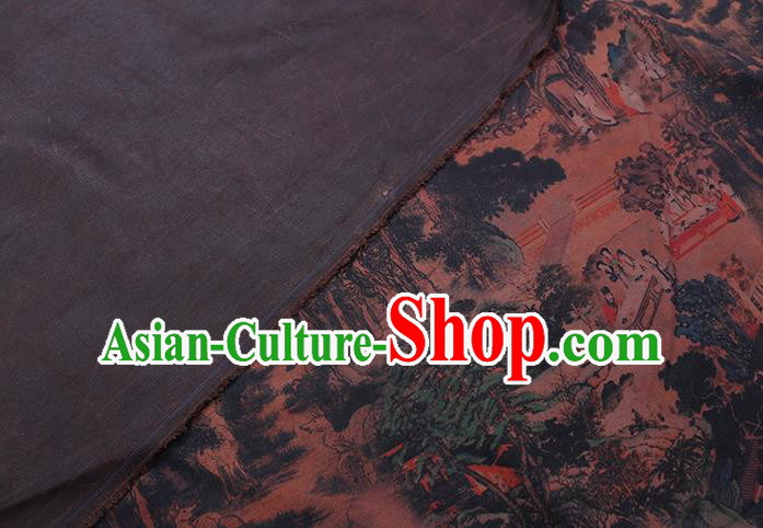 Chinese Traditional Brown Gambiered Guangdong Gauze Cheongsam Fabric Classical Landscape Pattern Silk Drapery Chinese Traditional Brown Gambiered Guangdong Gauze Cheongsam Fabric Classical Landscape Pattern Silk Drapery