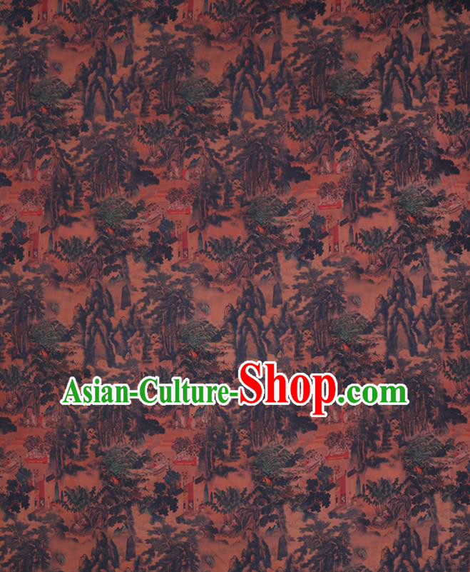 Chinese Traditional Brown Gambiered Guangdong Gauze Cheongsam Fabric Classical Landscape Pattern Silk Drapery Chinese Traditional Brown Gambiered Guangdong Gauze Cheongsam Fabric Classical Landscape Pattern Silk Drapery