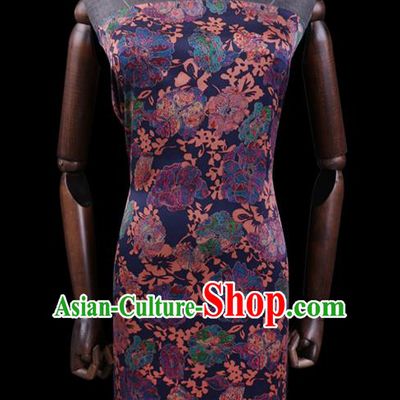 Chinese Classical Round Flowers Pattern Purple Silk Drapery Gambiered Guangdong Gauze Traditional Cheongsam Satin Fabric