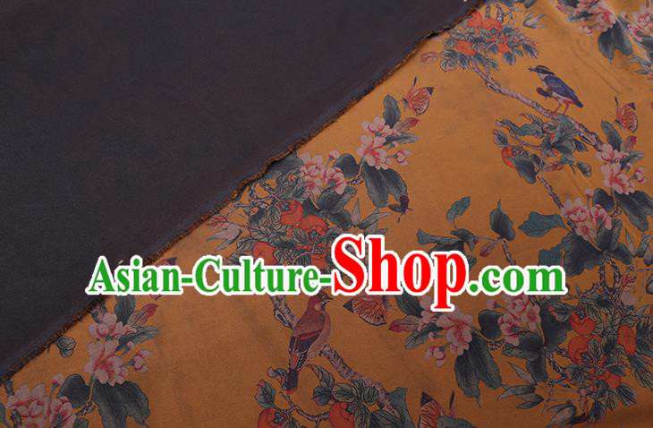 Chinese Classical Begonia Birds Pattern Silk Drapery Gambiered Guangdong Gauze Traditional Cheongsam Yellow Fabric