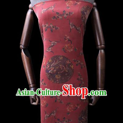 Chinese Classical Phoenix Peony Birds Pattern Silk Drapery Gambiered Guangdong Gauze Traditional Cheongsam Red Silk Fabric