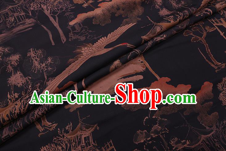 Chinese Classical Landscape Pattern Black Silk Drapery Traditional Cheongsam Silk Fabric Gambiered Guangdong Gauze Chinese Classical Landscape Pattern Black Silk Drapery Traditional Cheongsam Silk Fabric Gambiered Guangdong Gauze