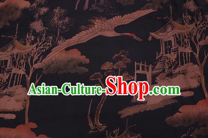 Chinese Classical Landscape Pattern Black Silk Drapery Traditional Cheongsam Silk Fabric Gambiered Guangdong Gauze Chinese Classical Landscape Pattern Black Silk Drapery Traditional Cheongsam Silk Fabric Gambiered Guangdong Gauze