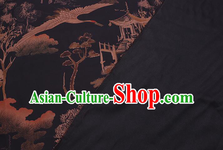 Chinese Classical Landscape Pattern Black Silk Drapery Traditional Cheongsam Silk Fabric Gambiered Guangdong Gauze Chinese Classical Landscape Pattern Black Silk Drapery Traditional Cheongsam Silk Fabric Gambiered Guangdong Gauze