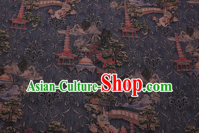 Chinese Classical Pagoda Pattern Silk Drapery Traditional Cheongsam Gambiered Guangdong Gauze Grey Silk Fabric Chinese Classical Pagoda Pattern Silk Drapery Traditional Cheongsam Gambiered Guangdong Gauze Grey Silk Fabric